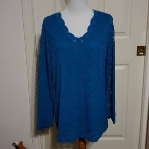 Susan Graver V-Neck Floral Lace Blouse